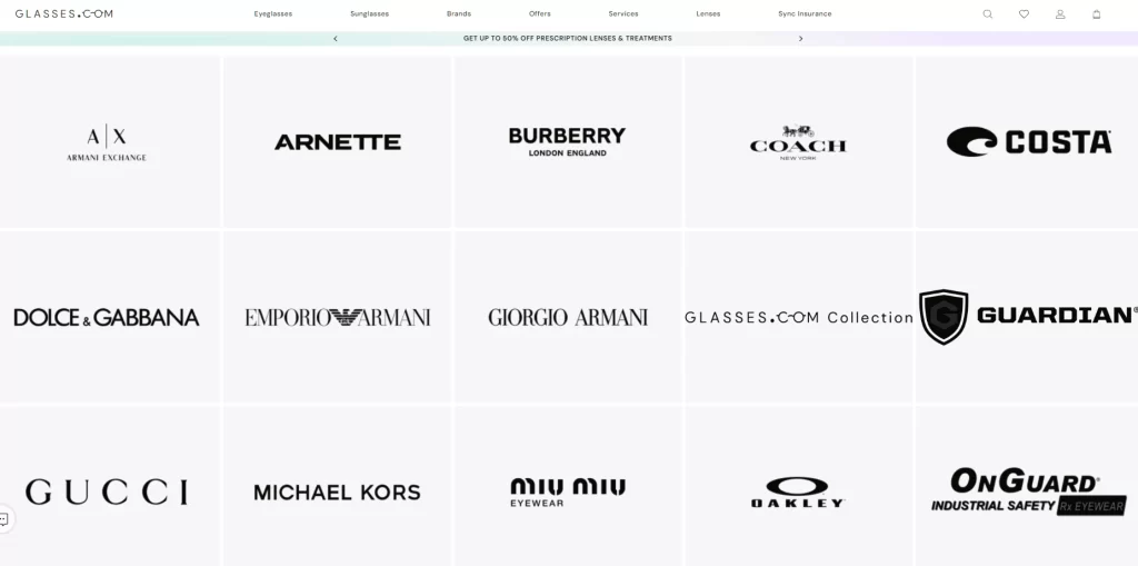 Glasses.com Review brands
