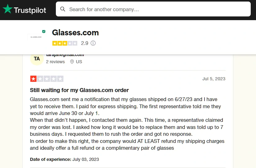 glasses.com-review-trustpilot